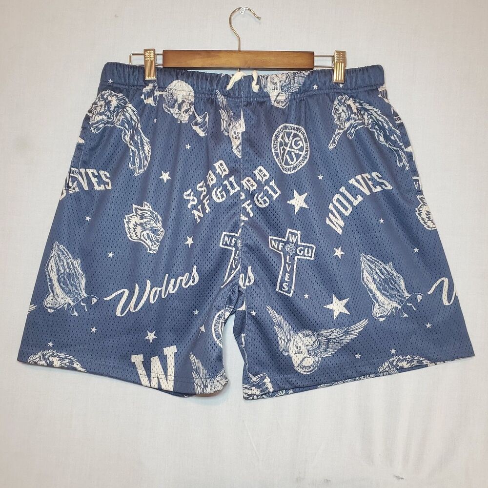 Darc Sport Trunks Mens Sz L Blue Wolf Graphic AOP Print Bodybuilding 35/1000